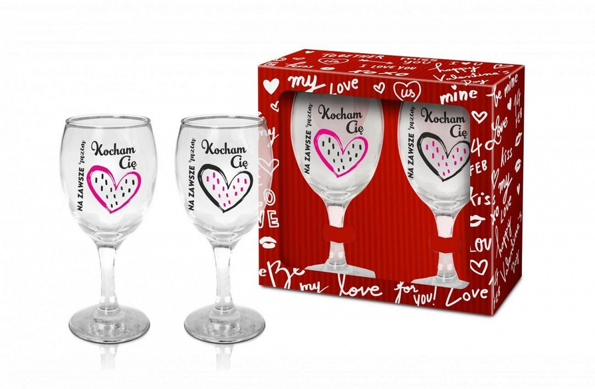 Walentynki - zestaw 2 kieliszków do wina 220ml - kocham cię